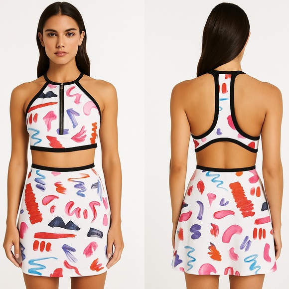 BLACKMILK Let’s Make Up Skirt Set Racerback Crop Top A-Line Skirt White M/L - Picture 15 of 15